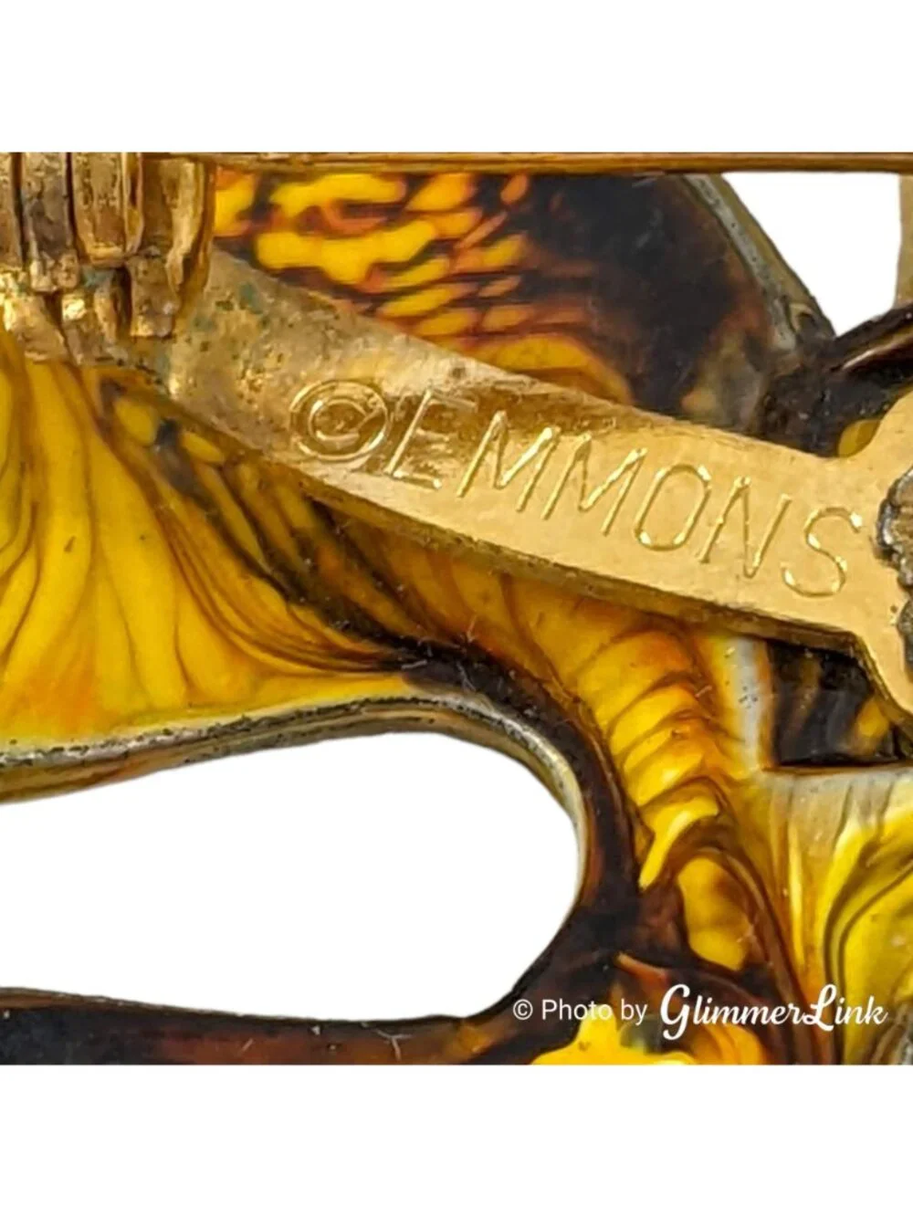 Vintage Emmons Butterfly Brooch Orange Enamel Gold Tone Signed 2 Inch